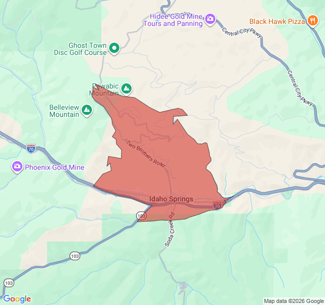 Map of septic coverage in Idaho Springs, CO