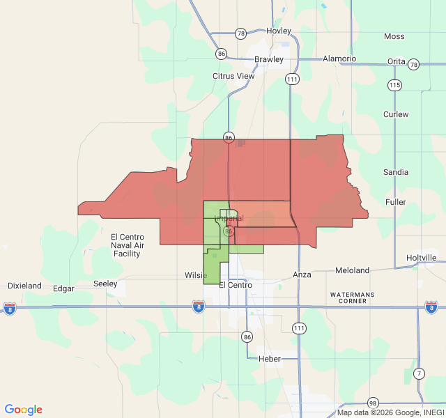 Map of septic coverage in Imperial, CA