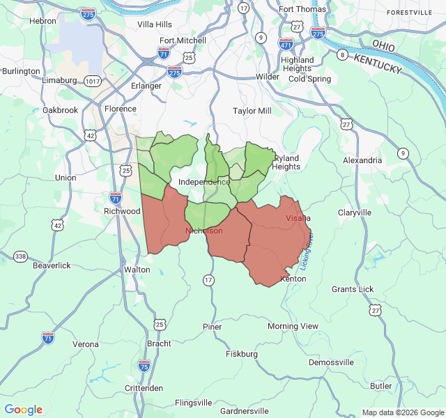 Map of septic coverage in Independence, KY