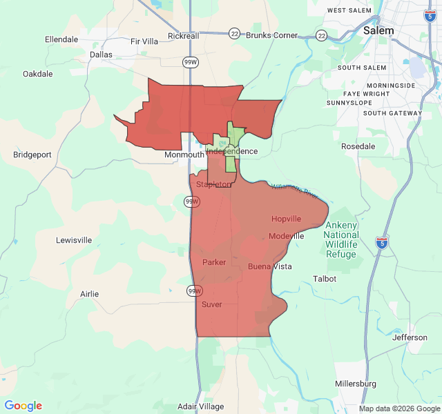 Map of septic coverage in Independence, OR