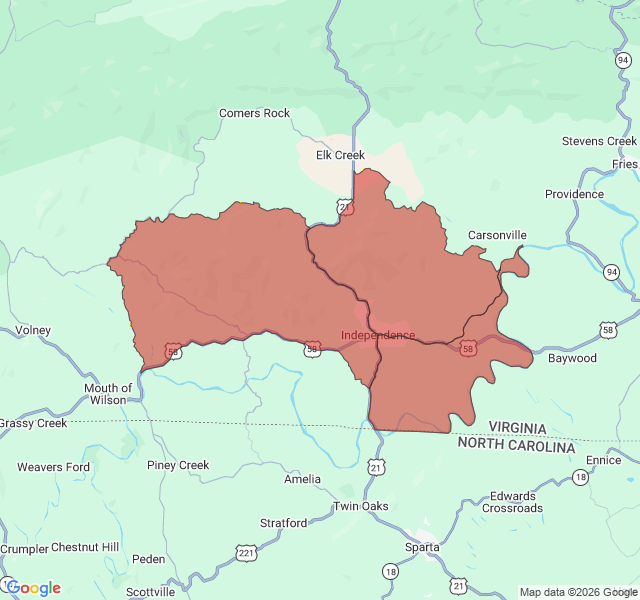 Map of septic coverage in Independence, VA