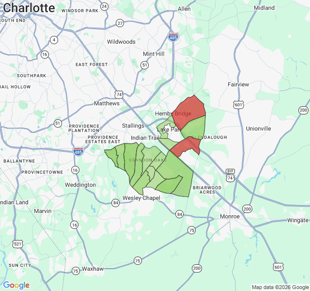 Map of septic coverage in Indian Trail, NC