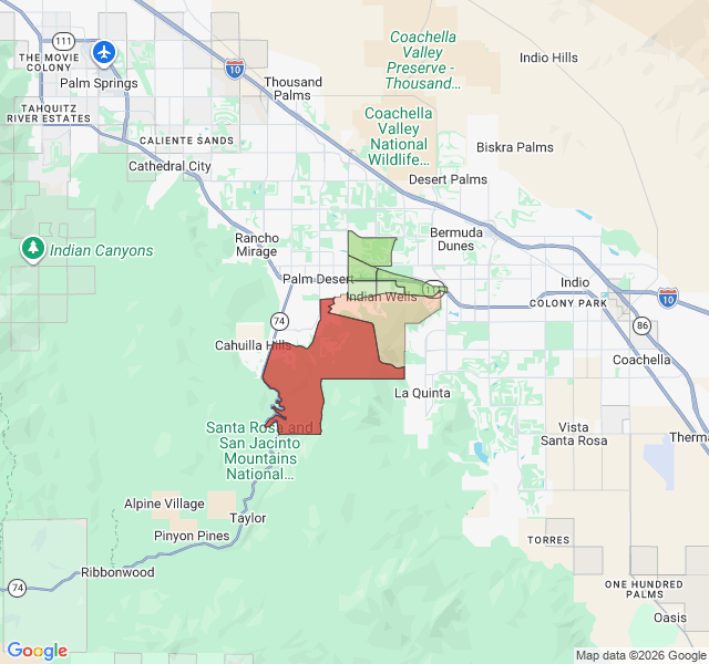 Map of septic coverage in Indian Wells, CA