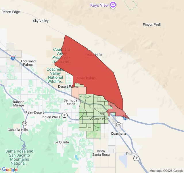 Map of septic coverage in Indio, CA
