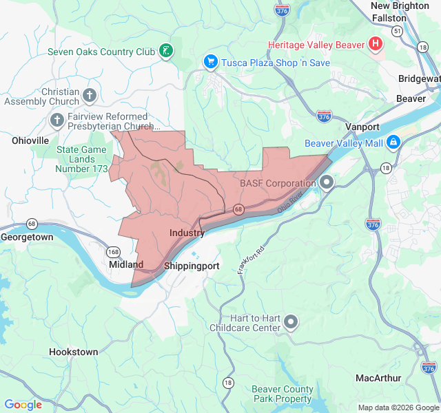 Map of septic coverage in Industry, PA