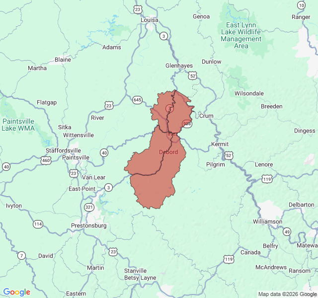 Map of septic coverage in Inez, KY