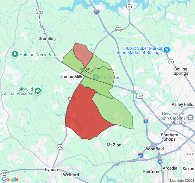 Map of septic coverage in Inman, SC