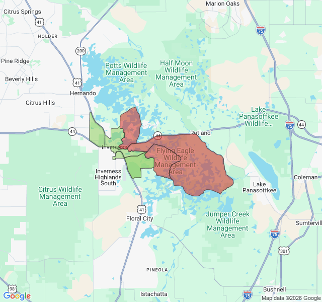 Map of septic coverage in Inverness, FL