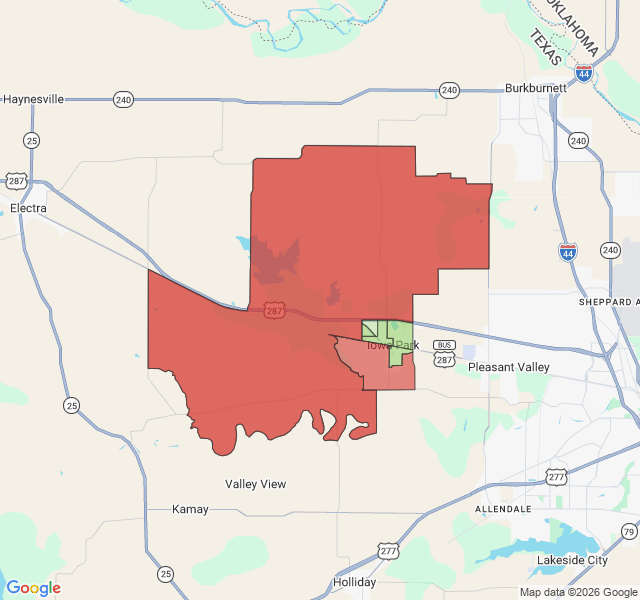Map of septic coverage in Iowa Park, TX