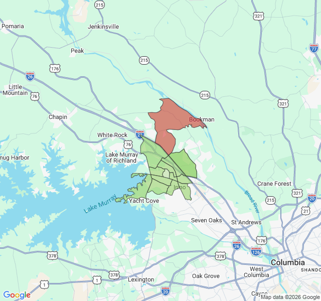 Map of septic coverage in Irmo, SC