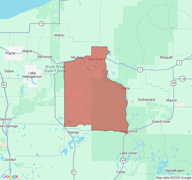 Map of septic coverage in Iron River, WI