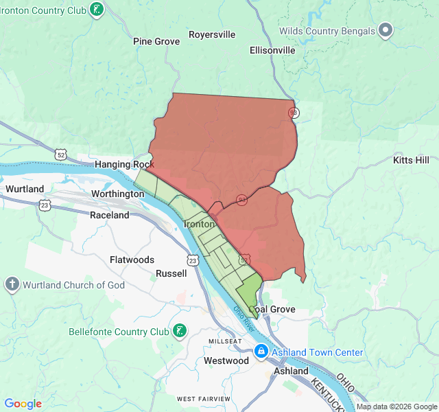 Map of septic coverage in Ironton, OH