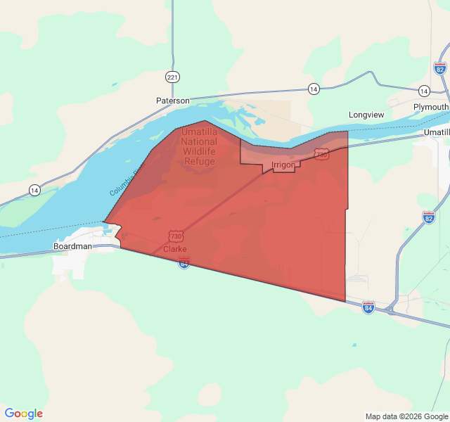 Map of septic coverage in Irrigon, OR