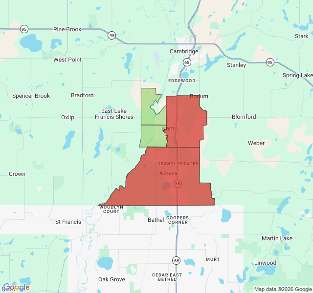 Map of septic coverage in Isanti, MN