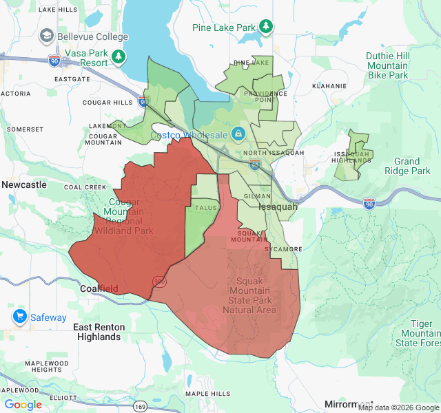 Map of septic coverage in Issaquah, WA