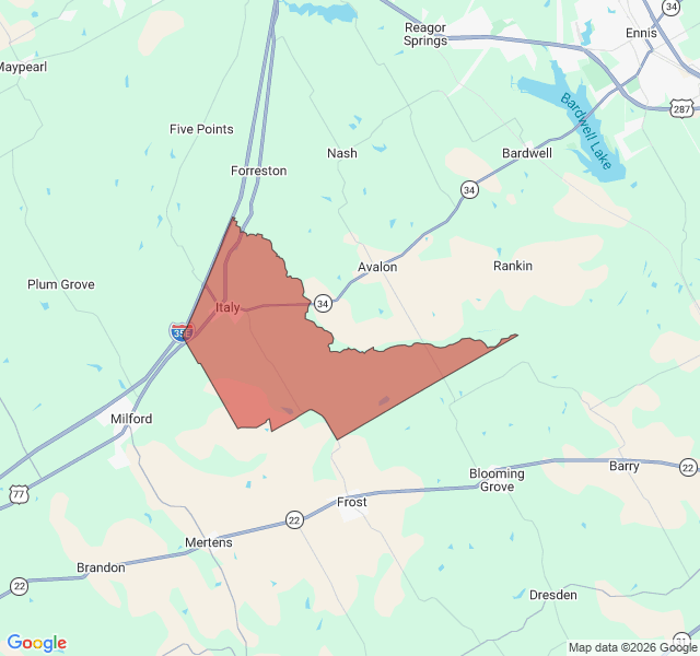 Map of septic coverage in Italy, TX