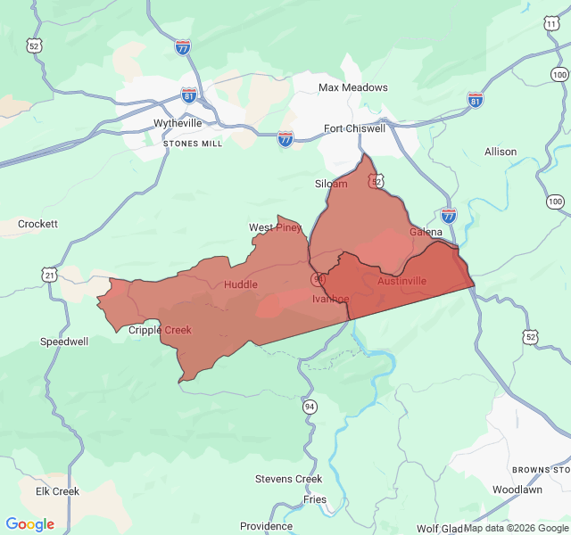 Map of septic coverage in Ivanhoe, VA