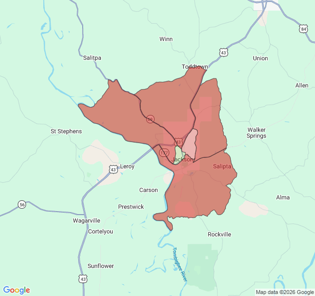 Map of septic coverage in Jackson, AL