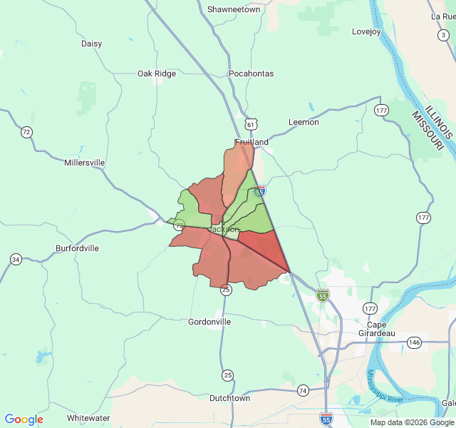Map of septic coverage in Jackson, MO