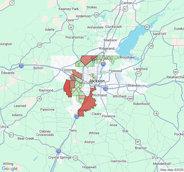 Map of septic coverage in Jackson, MS