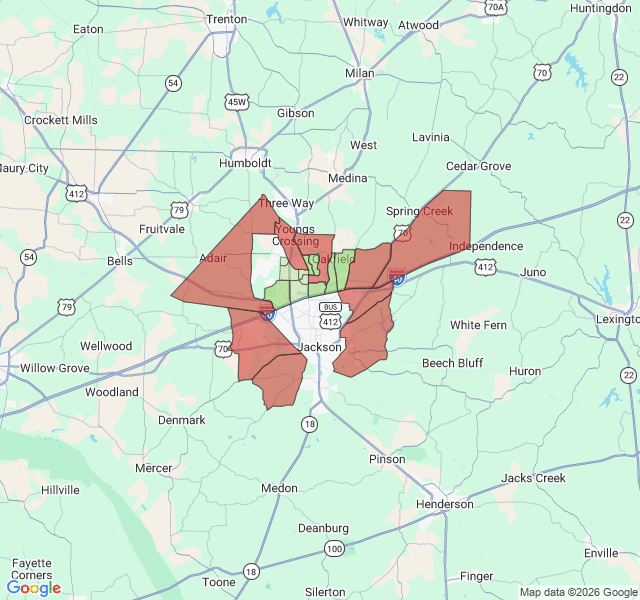 Map of septic coverage in Jackson, TN
