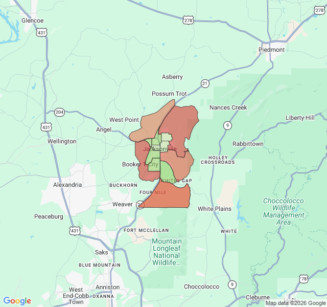 Map of septic coverage in Jacksonville, AL