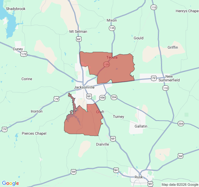 Map of septic coverage in Jacksonville, TX