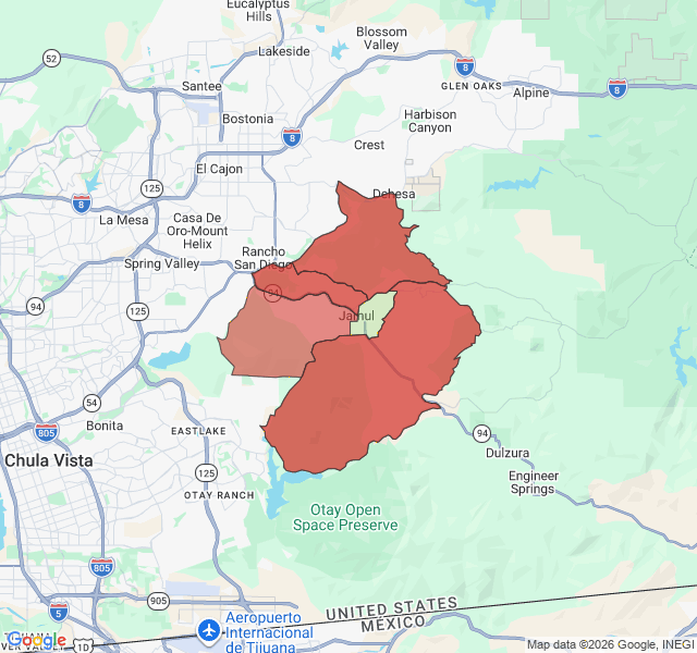 Map of septic coverage in Jamul, CA