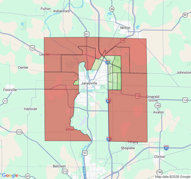 Map of septic coverage in Janesville, WI