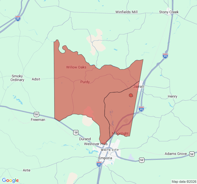 Map of septic coverage in Jarratt, VA