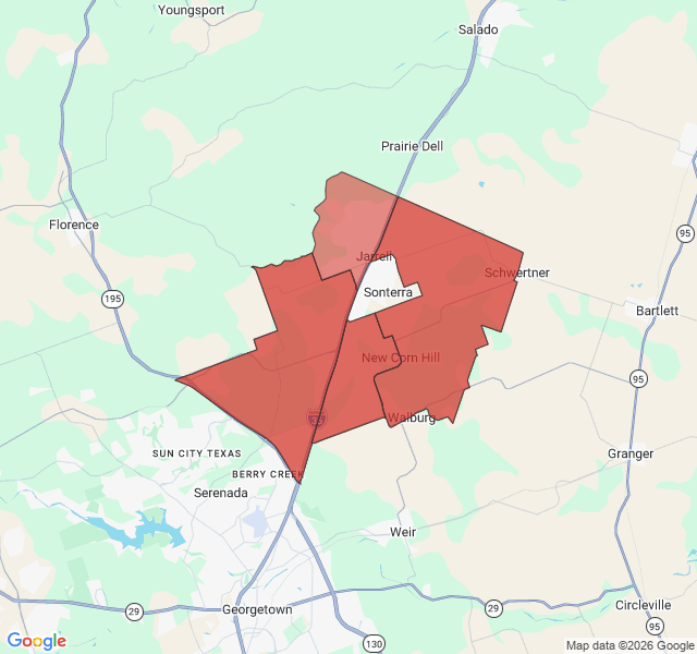 Map of septic coverage in Jarrell, TX