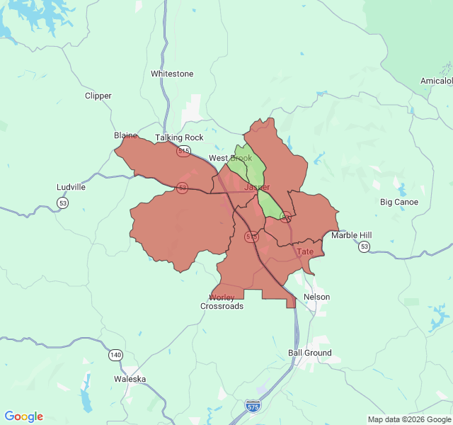 Map of septic coverage in Jasper, GA