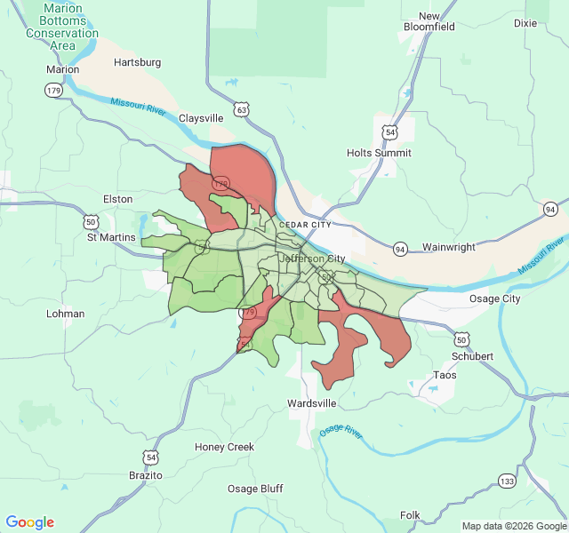 Map of septic coverage in Jefferson City, MO