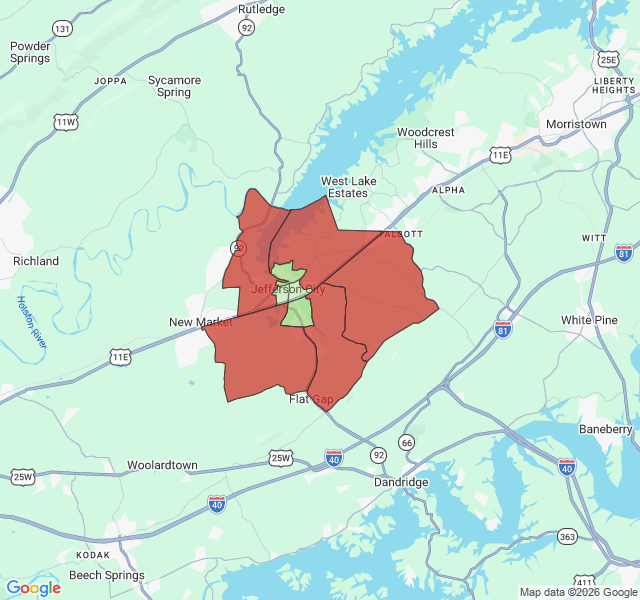 Map of septic coverage in Jefferson City, TN