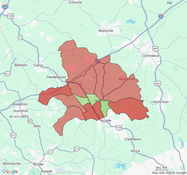Map of septic coverage in Jefferson, GA