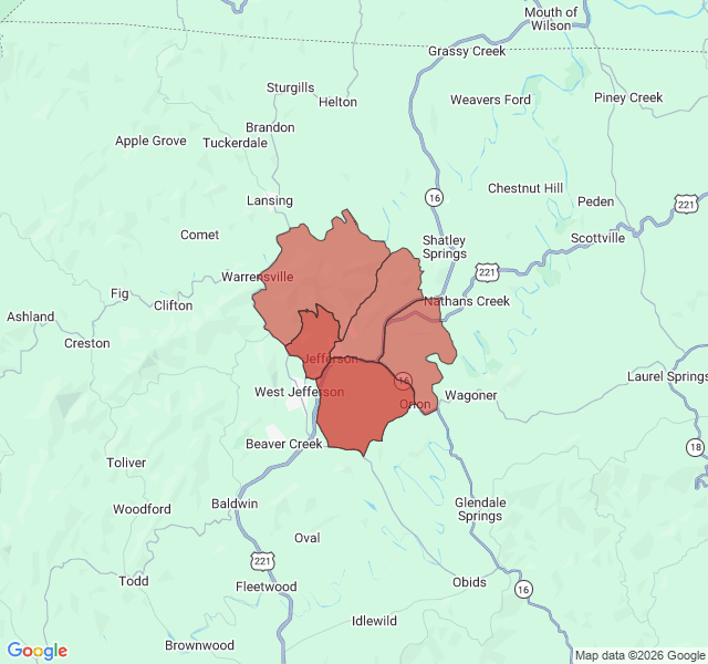 Map of septic coverage in Jefferson, NC