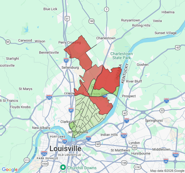 Map of septic coverage in Jeffersonville, IN