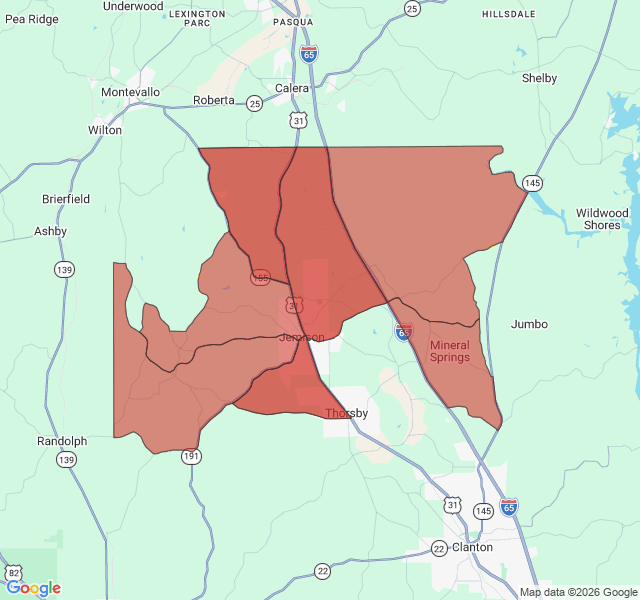 Map of septic coverage in Jemison, AL