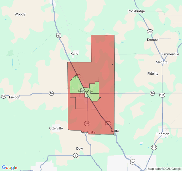 Map of septic coverage in Jerseyville, IL