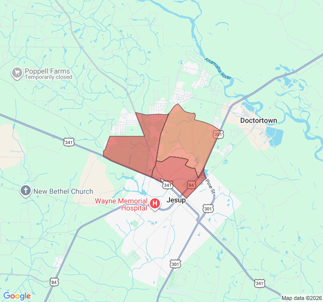 Map of septic coverage in Jesup, GA