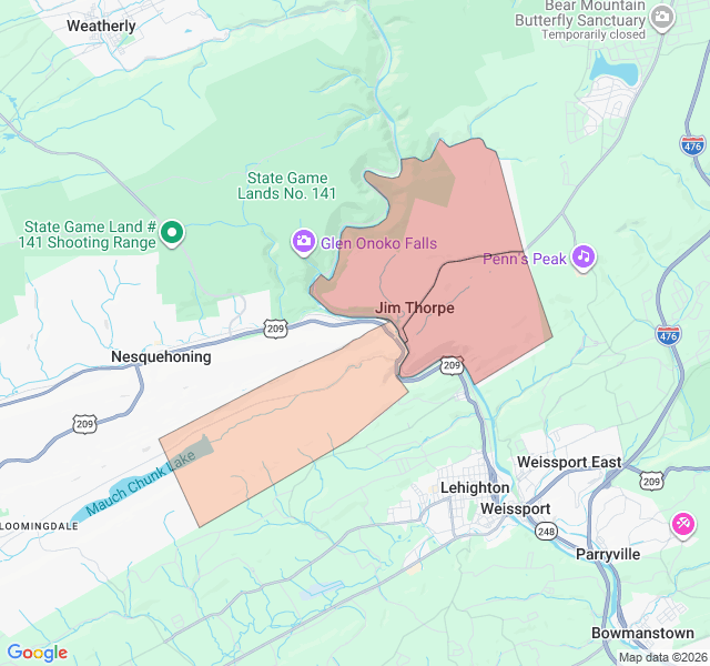 Map of septic coverage in Jim Thorpe, PA