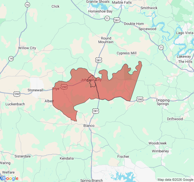 Map of septic coverage in Johnson City, TX