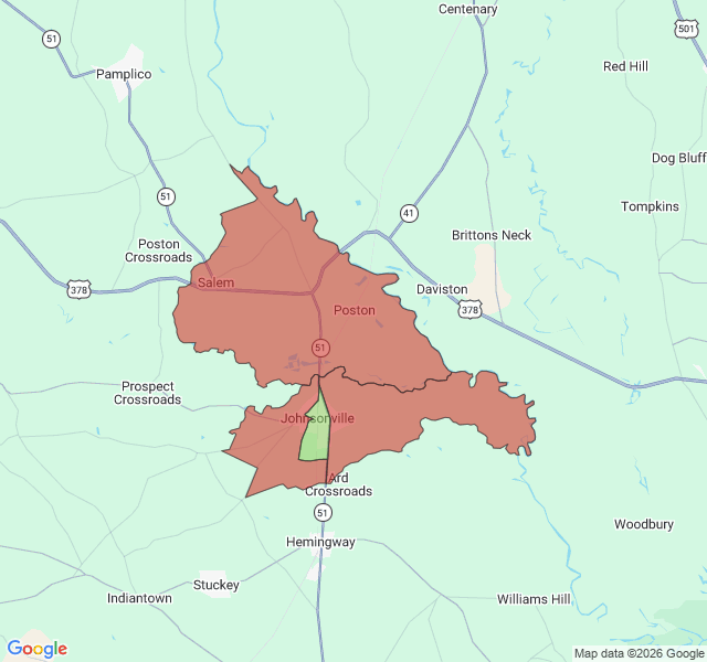 Map of septic coverage in Johnsonville, SC