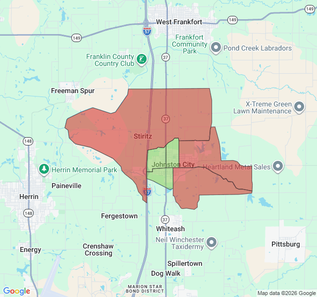 Map of septic coverage in Johnston City, IL