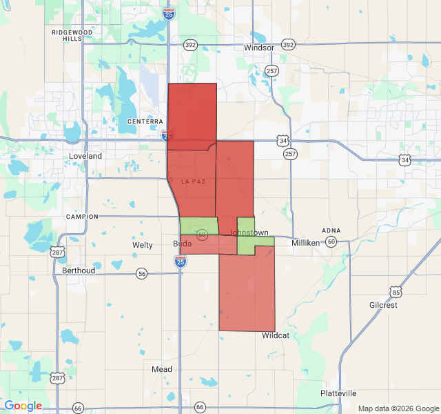 Map of septic coverage in Johnstown, CO