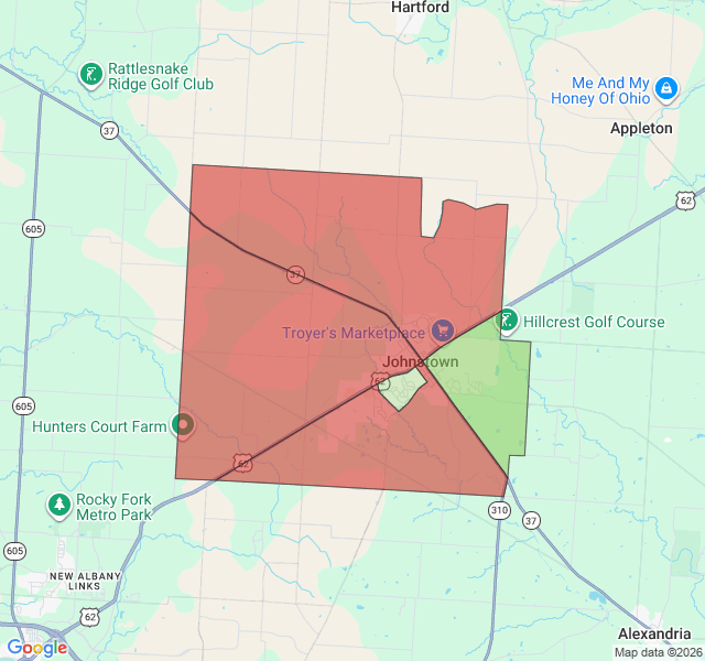 Map of septic coverage in Johnstown, OH