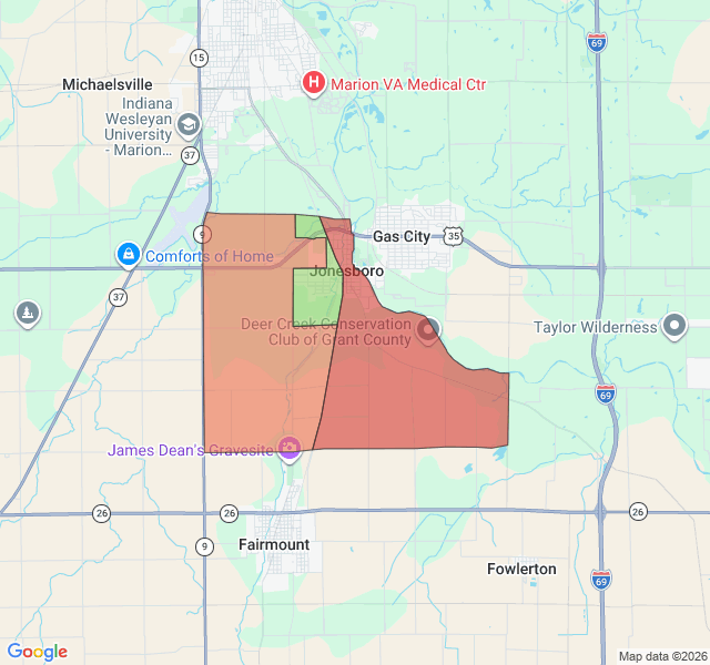 Map of septic coverage in Jonesboro, IN