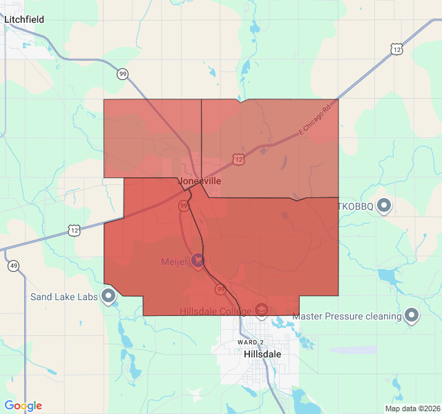 Map of septic coverage in Jonesville, MI