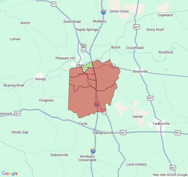 Map of septic coverage in Jonesville, NC