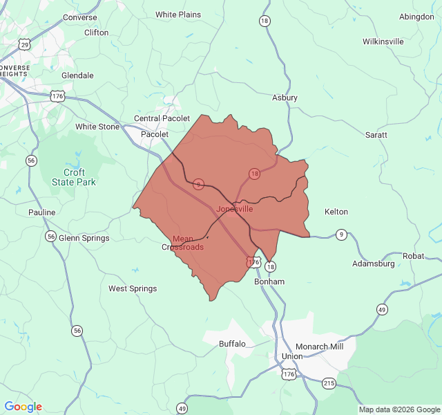 Map of septic coverage in Jonesville, SC